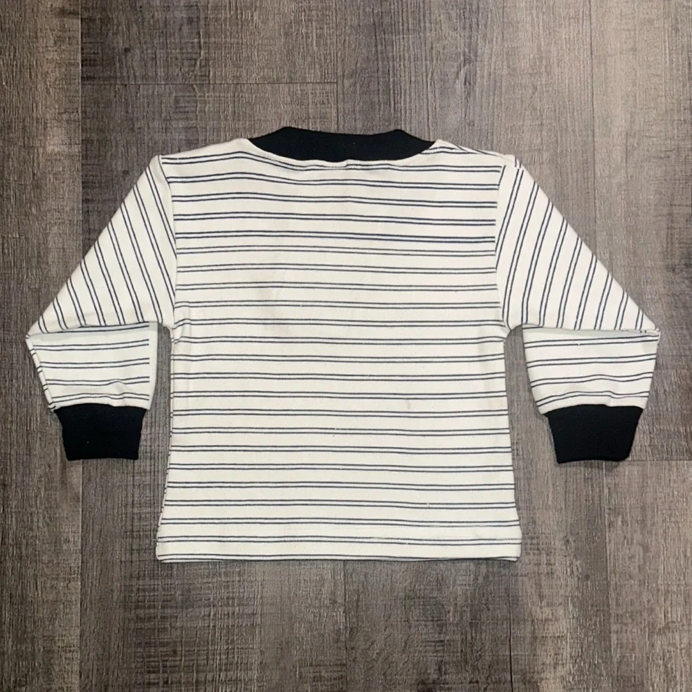 💞 New Baby Boys 3-6 Months White & Navy Blue Striped Long Sleeve Shirt